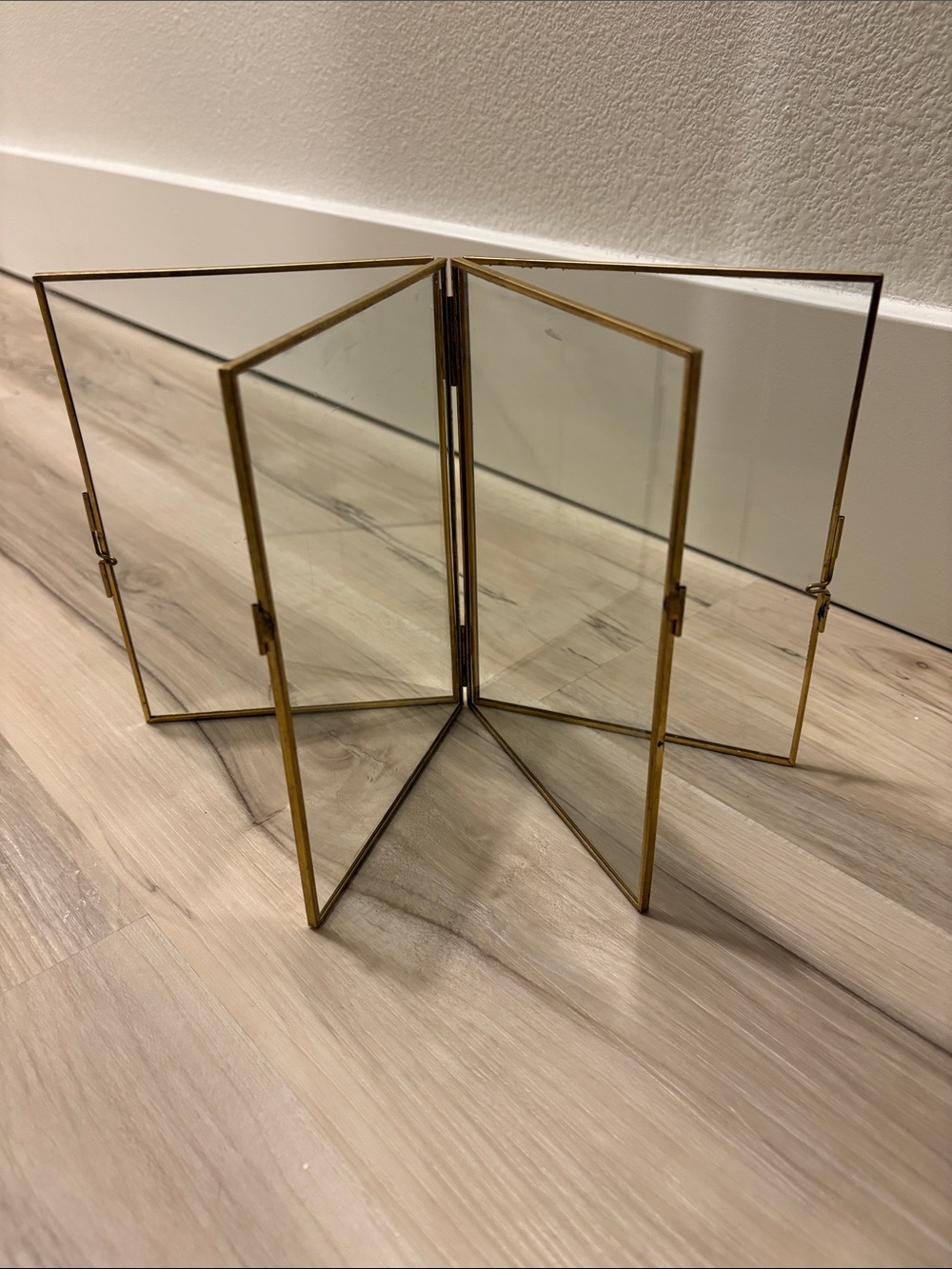 Vintage Brass & Glass 4-Panel Folding Photo Frame
